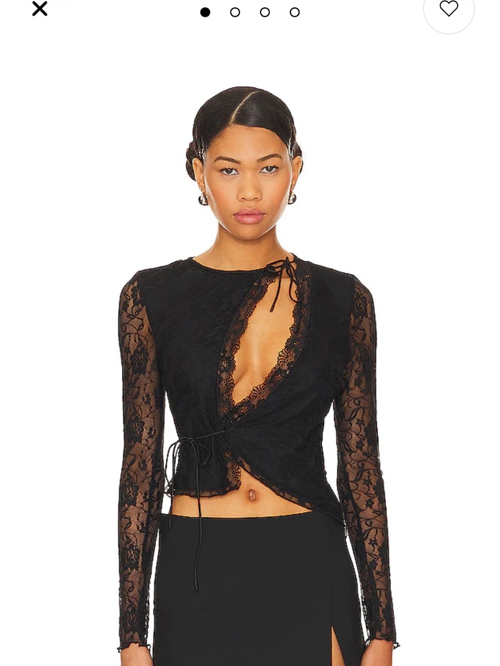 superdown Black Lace Wrap Tie Long-Sleeve Top